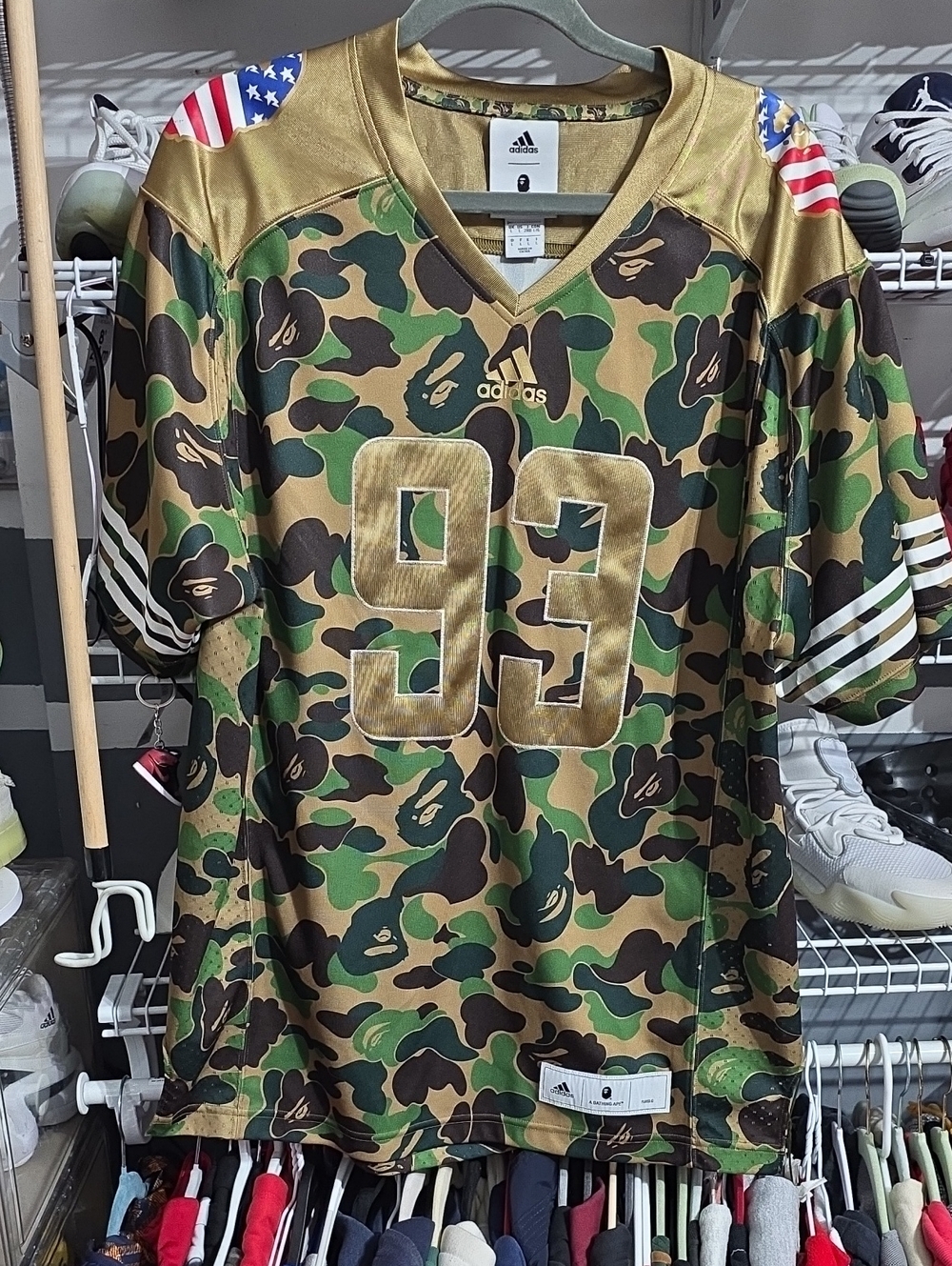 adidas A Bathing Ape Green Camo & Gold Number 93 Jersey